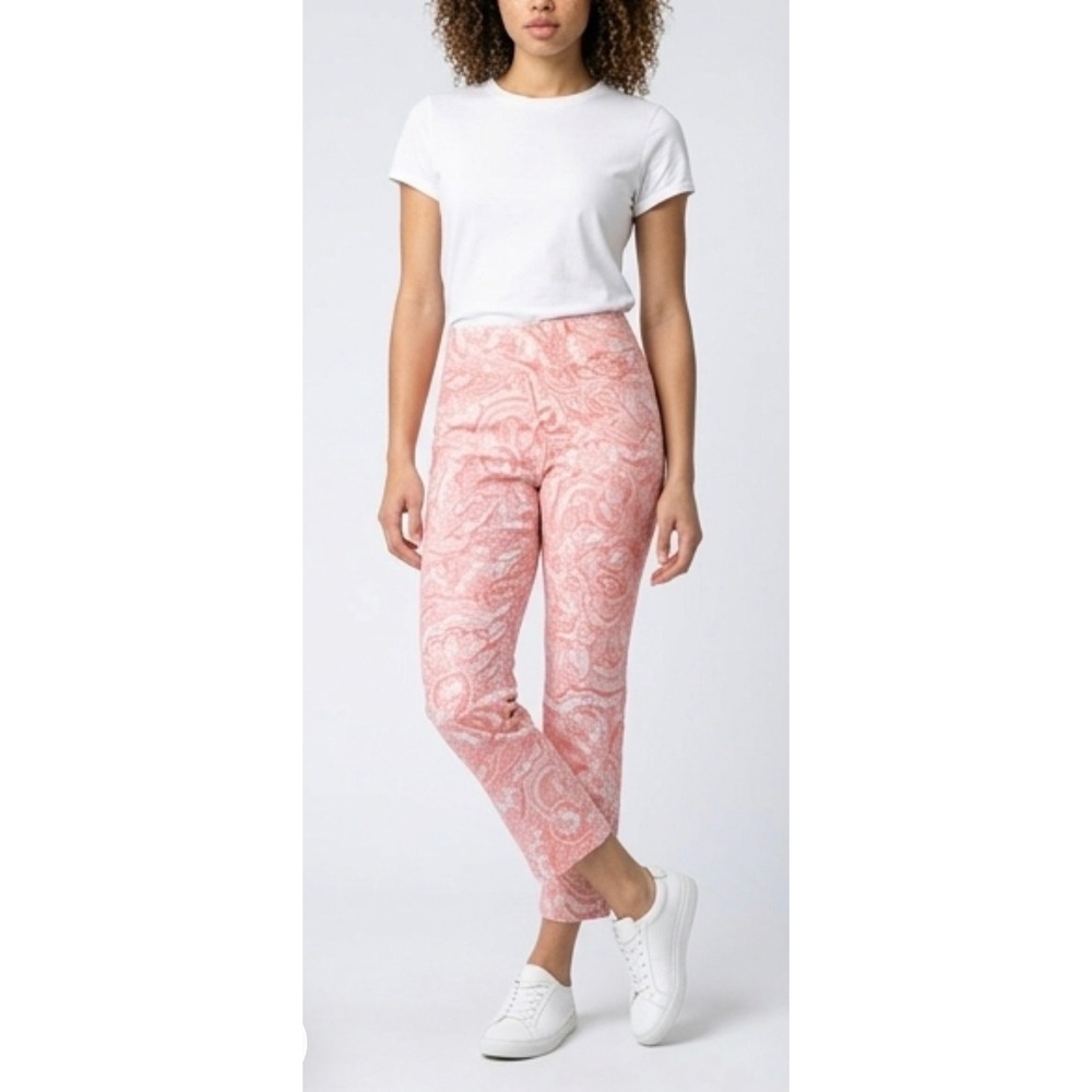 Valerie Stevens Paisley Crop Pants Womens Size 6 Coral Pink Stretch Excellent